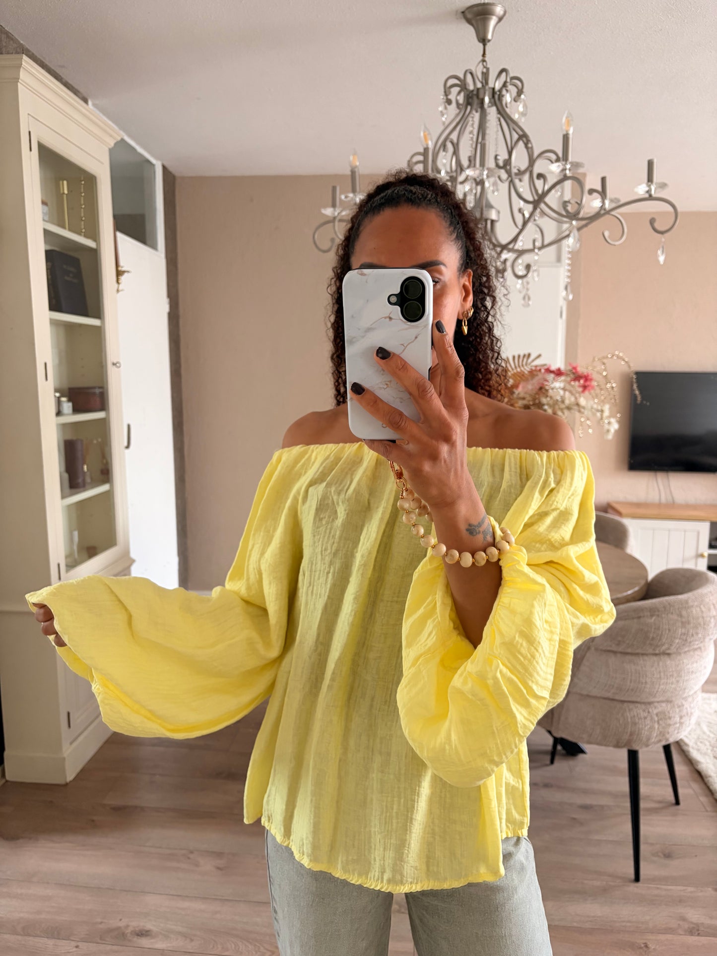 Offshoulder sunny yellow