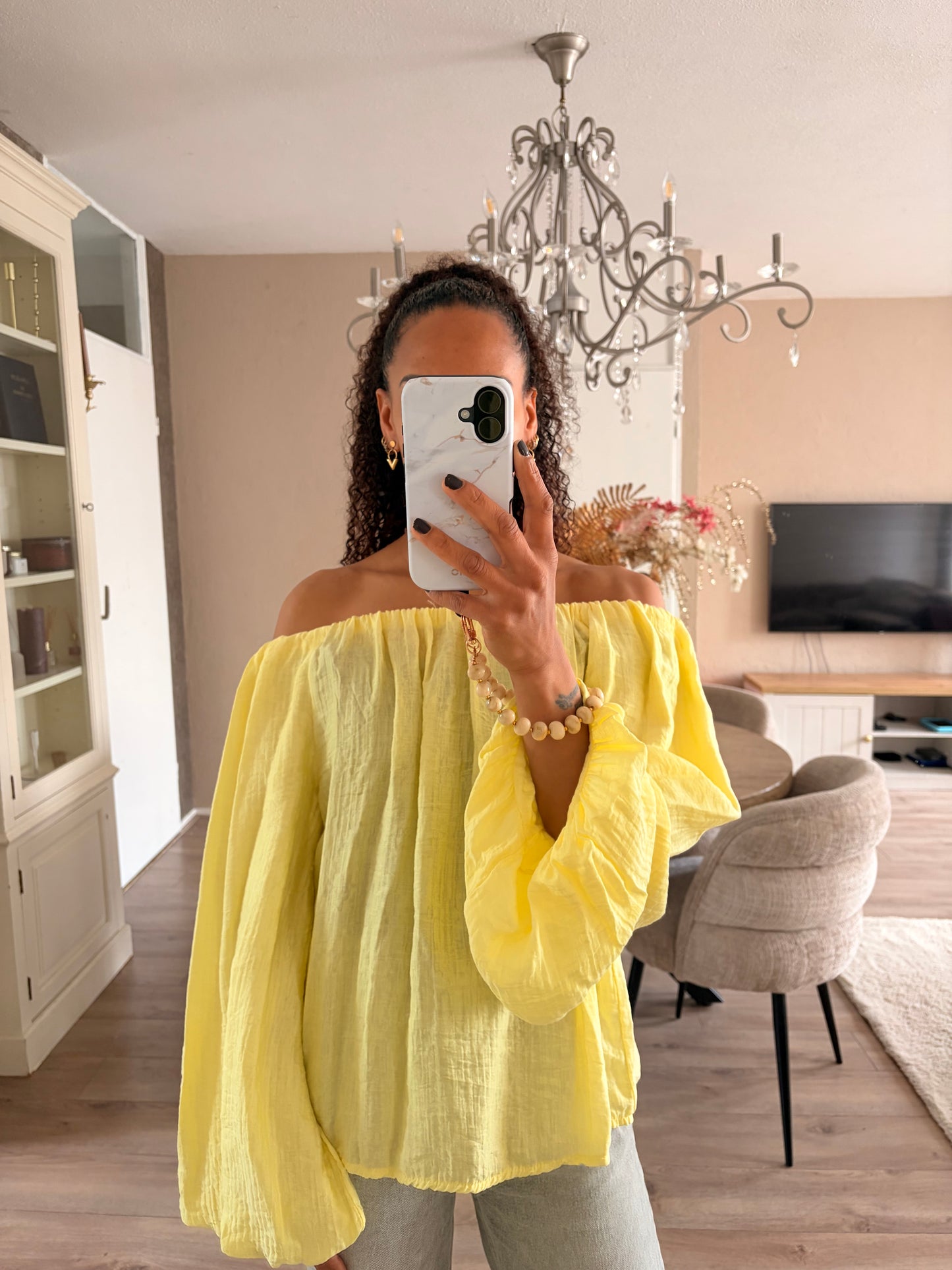 Offshoulder sunny yellow