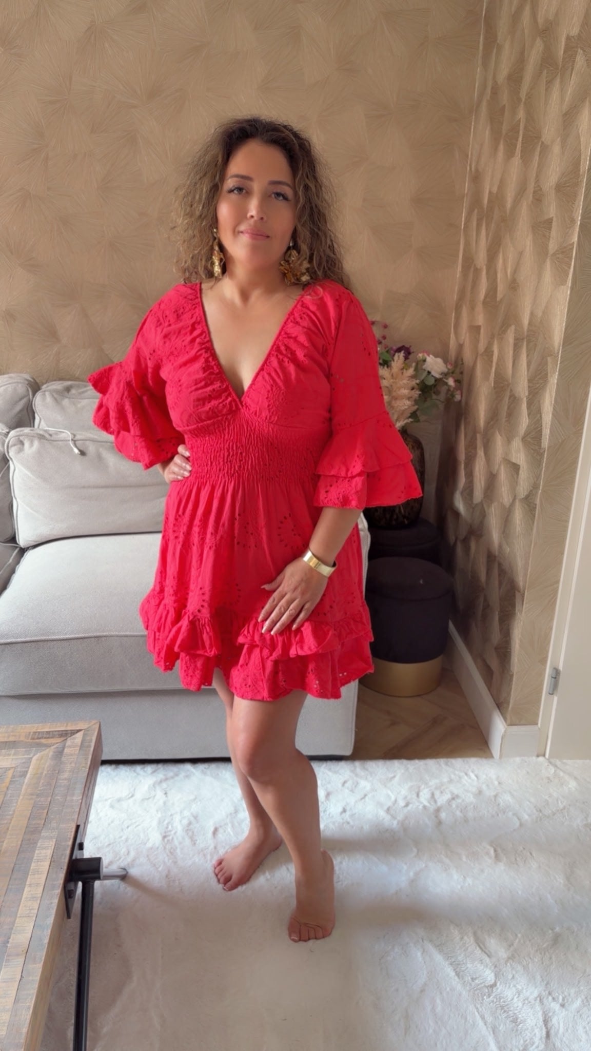 Broderie jurk red