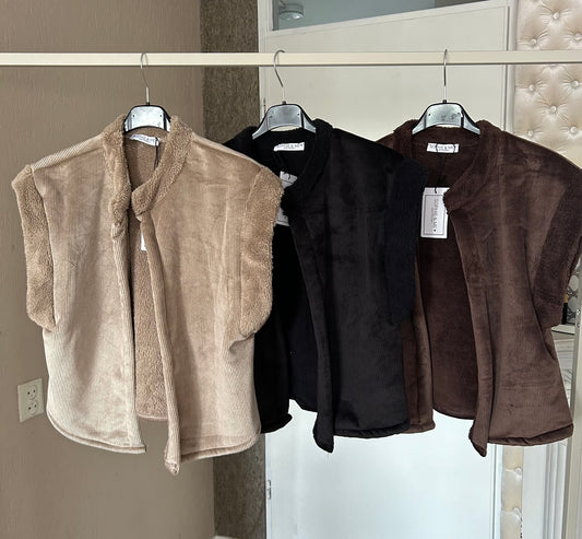 Gilet rib beige,zwart en bruin